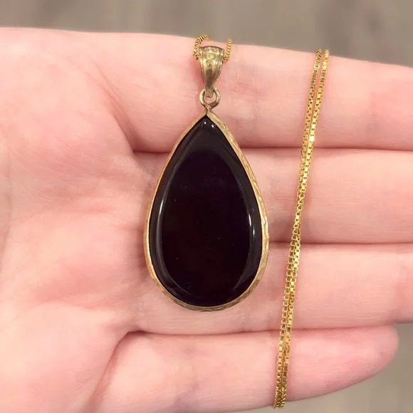 Vintage 10K Filigree Onyx Pendant: Black Hills Style Diamond Cut Large Teardrop - Picture 7 of 10